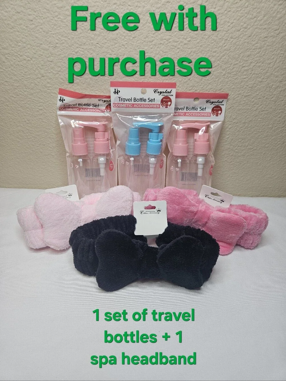 Pick 1 | Cosmetic Travel Pouch + FREE Travel Bottles & Spa Headband NEW